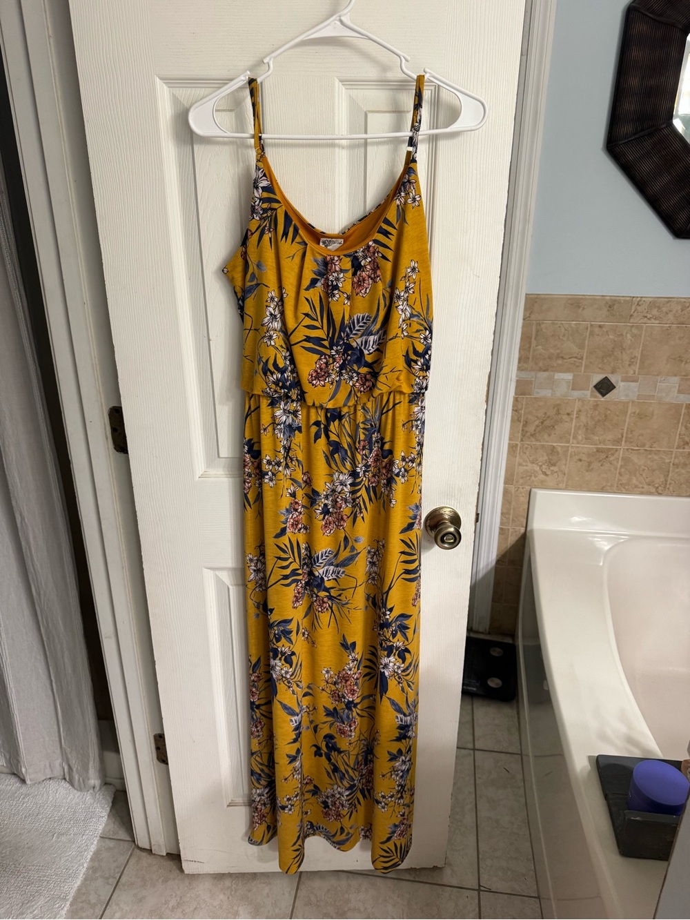 Mustard Floral Maxi Dress with Spaghetti Straps